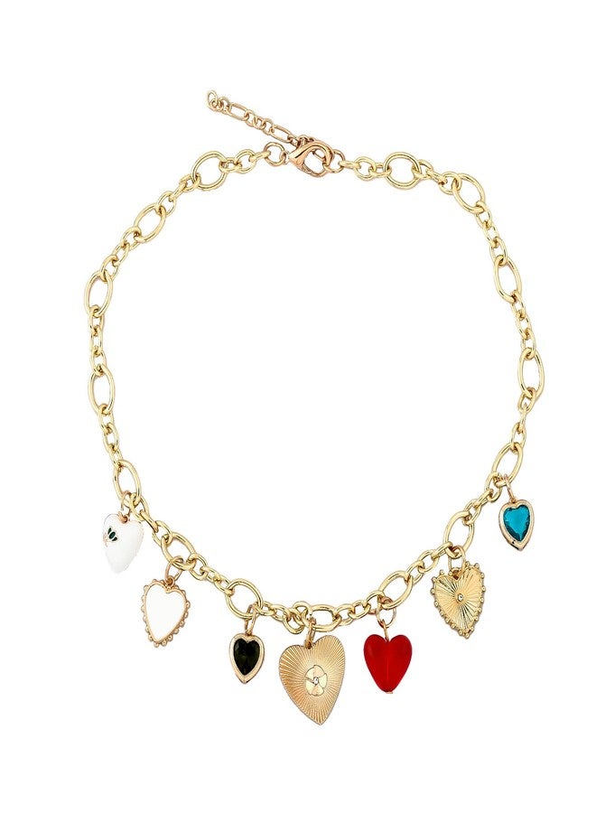 SORGERLY Chunky Heart Charm Necklaces for Women - Gold Different Heart Pendents Link Chain Jewelry Gift (Colorful) - Image 1